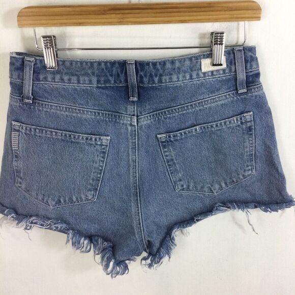 Paige Margot Button Fly Denim Frayed Raw Hem Cut Off Shorts Blue Size 28 - Picture 4 of 16